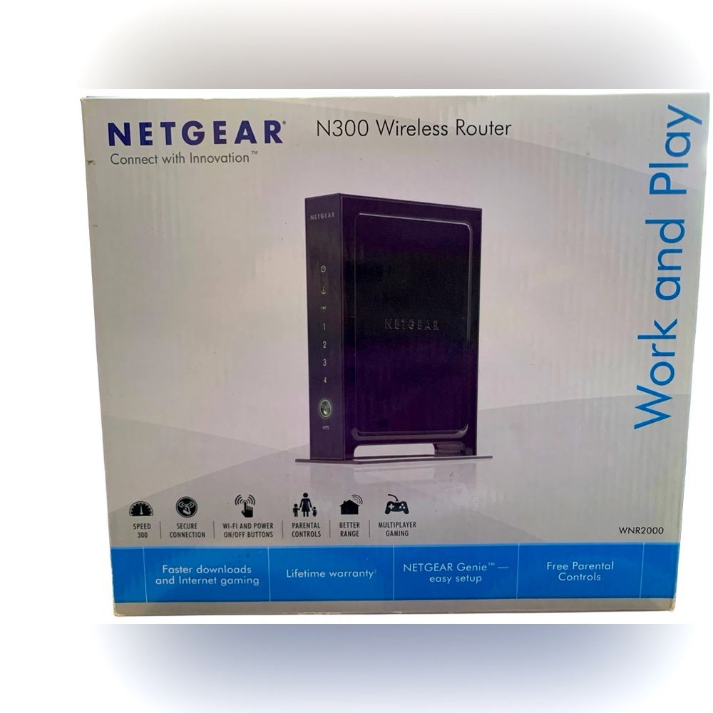 Netgear N300 Wireless Router Work and Play WNR2000 Online Gaming Complete in Box